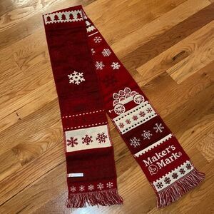 Makers Mark Whiskey Bourbon Winter Scarf holiday snowflake Red/Cream 6 1/2”x66”